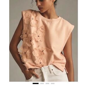 Anthropologie Peach Floral Muscle Tee